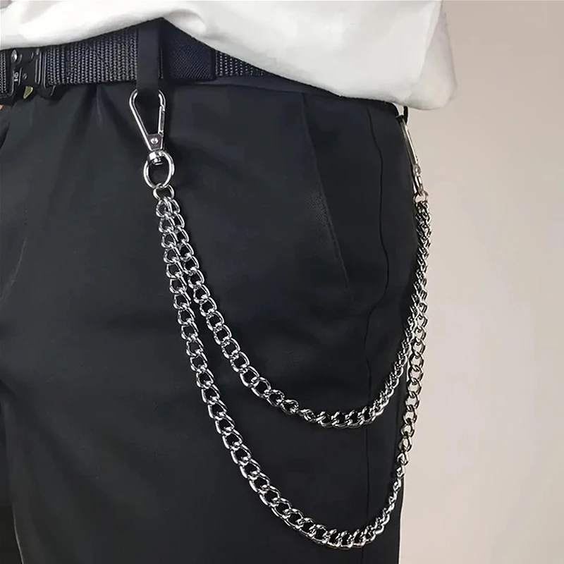 Chaîne de ceinture longue en métal Punk Hip-hop, 2/3 couches, mode pantalon multicouche, chaîne de taille, porte-clés pour hommes et femmes, accessoire de rue Chaîne de ceinture longue en métal Punk Hip-hop, 2/3 couches, mode pantalon multicouche, chaîne de taille, porte-clés pour hommes et femmes, accessoire de rue