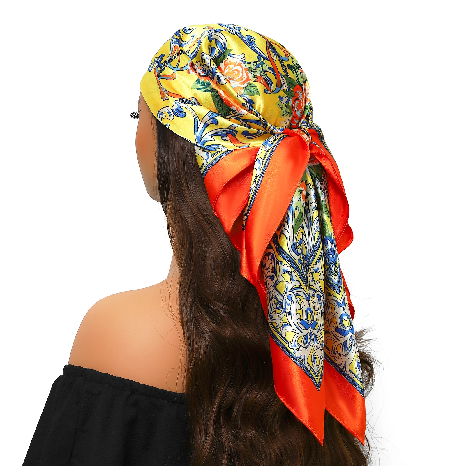 foulard de tête femmes marque de luxe carré 90*90 cm foulard en soie satin bandana cheveux doux foulard hijab foulards de cheveux pour dames