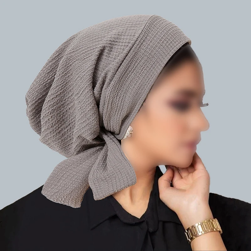 chapeaux hijab froissés pour femmes et filles, turban pour ramadan, enveloppes de tête à longue queue, chapeaux musulmans élastiques, casquette de chimio respirante pour femmes et filles, 2025