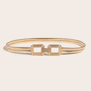 Élevez votre look avec cette ceinture élastique élégante à double boucle dorée