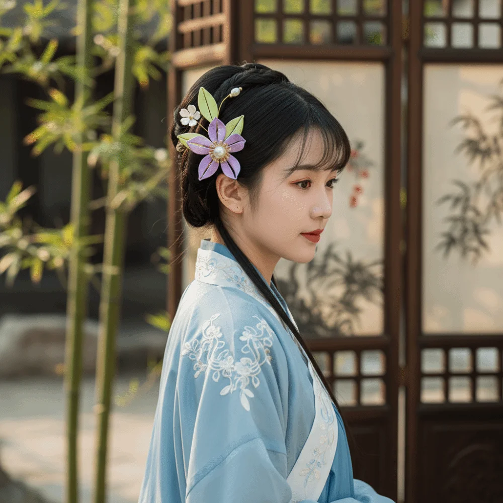 peigne à cheveux style chinois en forme de u, pince à cheveux en tissu perlé, fleur en velours, vintage en forme de u, couvre chef hanfu pour filles