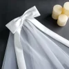 châle long en satin avec nœud premium, voile romantique en tulle doux, couvre chef blanc pour mariée, monocouche, coiffure de mariée douce pour église