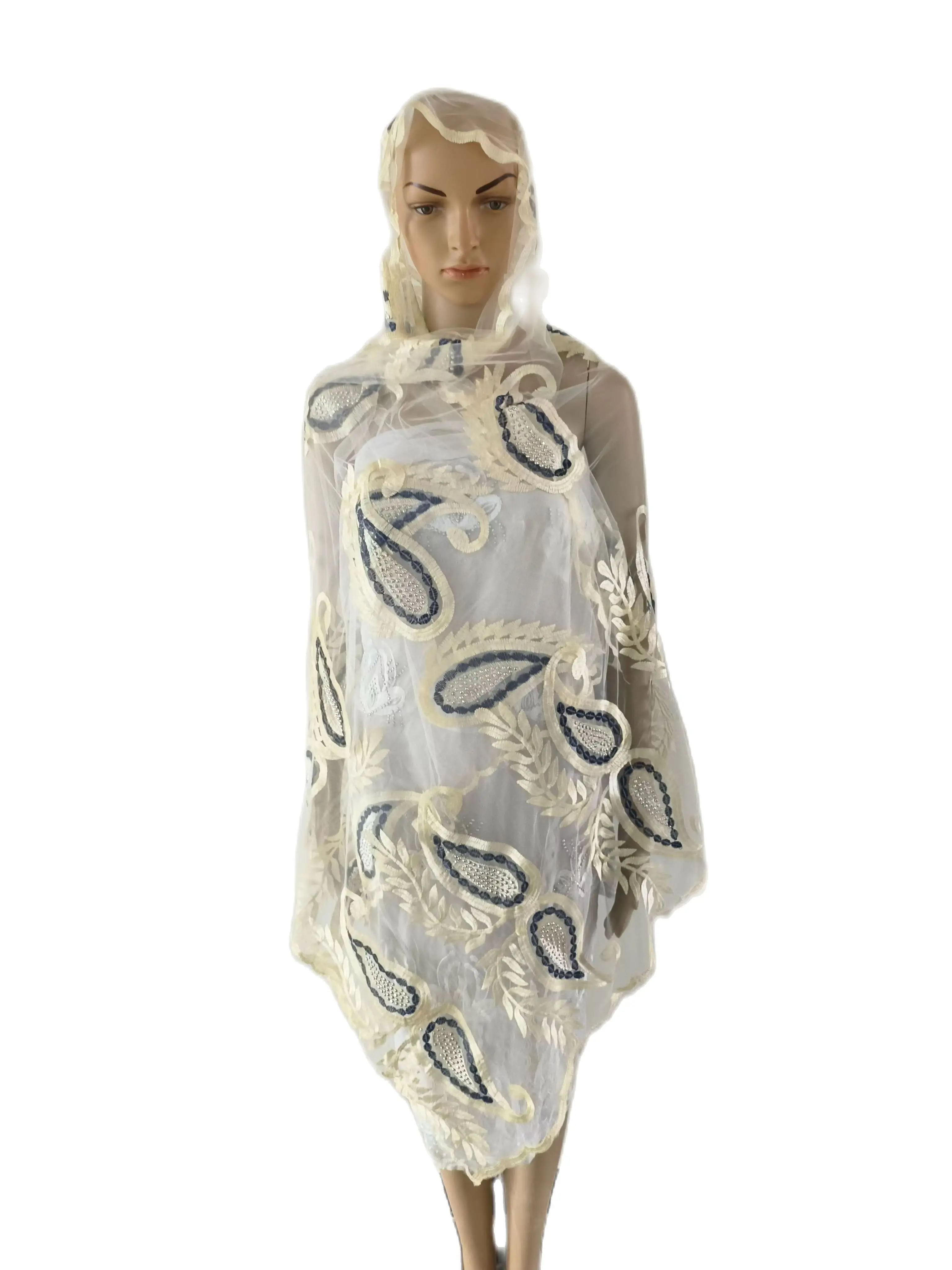 Foulard Hijab en filet africain pour femmes musulmanes, dubaï, Islam, châles brodés, bonne écharpe, nouvelle collection 2025