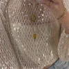 t shirt en maille à paillettes pour femmes, tricoté, perles ajourées, col rond scintillant, manches longues, ample, chemisier court, pull en tricot