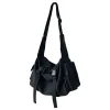 Sac à Bandoulière Noir avec Poches pour Femme, Fourre-Tout en Toile de Grande Capacité, Style Rétro, BF Japonais, Unisexe