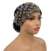 casquette turban brodée de perles pour femmes, foulard musulman, chapeau, perte de cheveux, casquette de chimio, bonnet africain