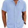 chemise d'été à manches courtes pour hommes, couleur unie, revers, style plage, cardigan décontracté, chemise en polyester, nouvelle collection