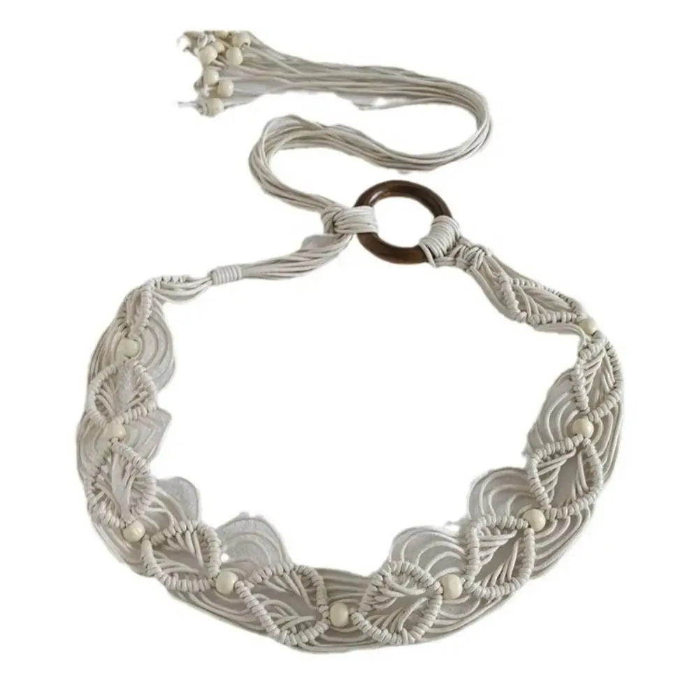 Corde de cire pour femme, corde de taille, Style bohème, ceinture à nœud tissé avec glands, décors de perles en bois, chaîne de taille de Style ethnique, vacances