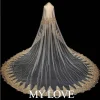 voile de mariage long et luxueux avec bord en dentelle et paillettes dorées, deux couches, pour patients, avec peigne, cathédrale, 3.8 mètres