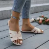 chaussures plates à talons ouverts beige pour femmes, sandales en cuir, pantoufles de salle de bain, chaussures de plage, sandales confortables à enfiler pour femmes