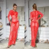 robe de plage en maille transparente à manches longues pour femmes, robe à paillettes, robe fendue, mince, sexy, couverture maxi, mode féminine, nouveau