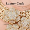 godki italie 18k plaqué or rose flowewr ensembles de bijoux collier ensemble d'accessoires pour femmes grand pendentif ensemble de bijoux en zircon complet