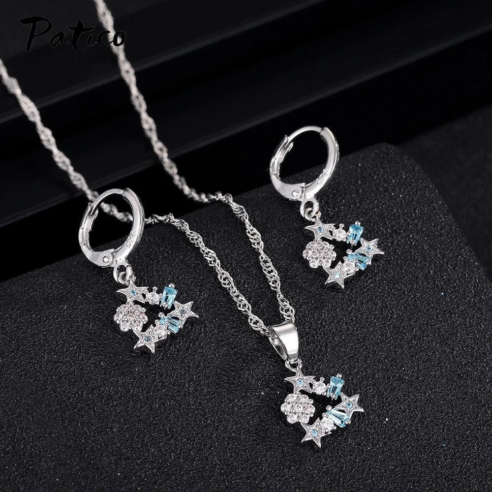 Ensembles de bijoux élégants en argent regardé 925 pour femmes, collier de boucles d'oreilles, tour de cou en biscuits colorés, boucles d'oreilles étoiles, cadeaux de bijoux