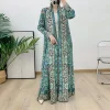jupe plissée élégante pour femmes musulmanes, robe abaya, grande taille, manches longues, cardigan à la mode, nouvelle impression, vêtements musulmans tendance 2025