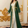 moyen orient élégant abaya marocain femmes brodé avec ceinture robe à manches longues deux pièces dubaï robe islamique