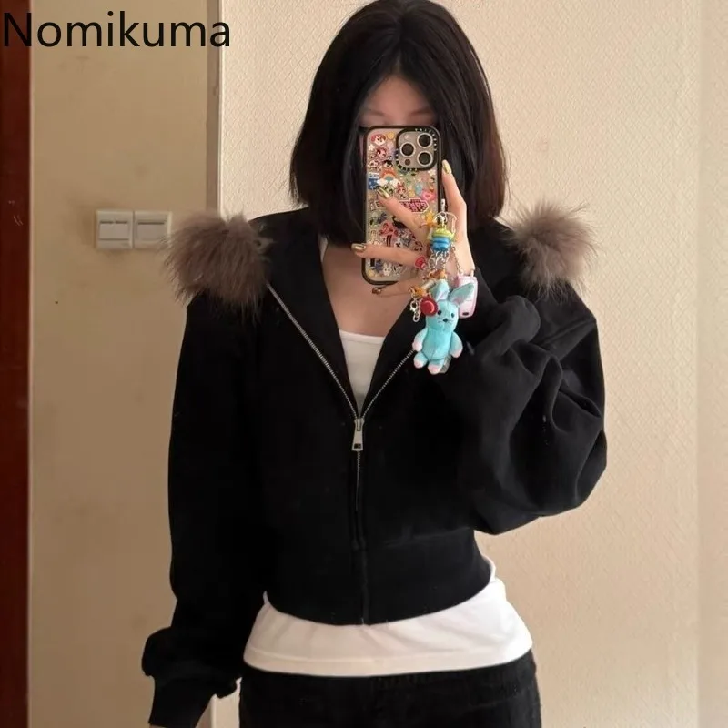 Manteau gothique noir à capuche pour femmes, Harajuku, fermeture éclair, Swratshirts, Vintage, haut court, coréen, épais, mode, vestes décontractées Y2k