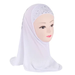 H360 mignon Simple petite fille Hijab avec strass mignon écharpe chapeaux bébé casquettes peuvent s&rsquo;adapter aux filles de 2 à 6 ans