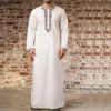 robe longue brodée à col montant pour hommes, robe musulmane saoudienne, robe islamique du ramadan, mode musulmane eid, thobe jubba, abaya masculine, dubaï et arabe
