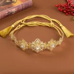 Chaîne de taille de mariée, motif sculpté en or, ceinture Abaya marocaine pour robe de mariée, chaîne de corps, bijoux, chaîne de corde