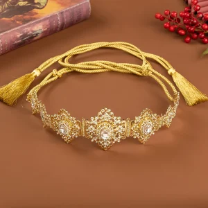 Chaîne de taille de mariée, motif sculpté en or, ceinture Abaya marocaine pour robe de mariée, chaîne de corps, bijoux, chaîne de corde