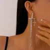 boucles d'oreilles croisées en strass incrustés, exquises, exagérées, longues glands, pendantes, tempérament, mode, clou d'oreille de mariée