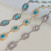 Argent bohème femme métal taille chaîne ceinture de luxe bleu pierre précieuse Ellipse concepteur ceintures pour femmes longue ceinture Punk
