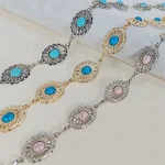 Argent bohème femme métal taille chaîne ceinture de luxe bleu pierre précieuse Ellipse concepteur ceintures pour femmes longue ceinture Punk