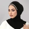 nouveau hijab instantané avec strass brillants pour femmes musulmanes, couverture complète, bonnet en jersey de coton solide, prêt à porter, casquette intérieure