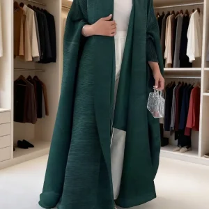 Abaya plissé musulman pour femmes, Cardigan à manches chauve-souris, Trench-Coat solide, col rabattu, dubaï, grande taille, manteau de luxe pour femmes