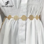 Ceinture ronde en métal pour femmes, élégante, rétro, or, argent, sculpté, chaîne ajourée, longues, robe à la mode, ceinture décorative pour dames