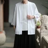 ensemble de tenue d'été de style chinois, respirant, couleur unie, manches 3/4, bouton de nœud, chemise kimono combo, coupe ample, vêtements de fusion asiatique 5xl