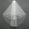 deux couches coude longueur voile perles bord mariage voile de mariée court luxe blanc ivoire mariée voiles