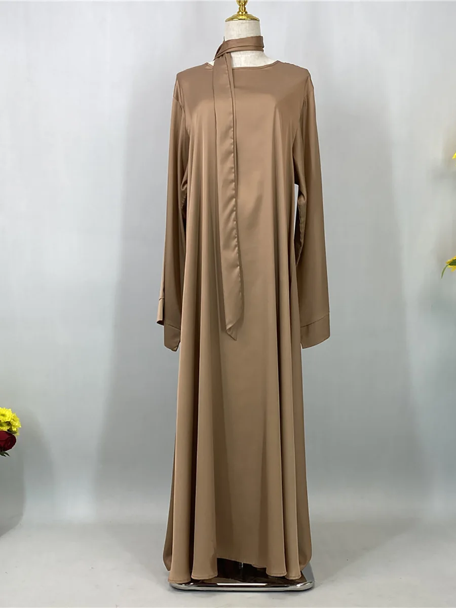 abaya robe maxi luxueuse en satin pour femme musulmane, caftan marocain, vêtement islamique modeste, ramadan, dubaï