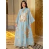 robe abaya brodée à paillettes personnalisées pour femmes, caftan marocain, turquie, arabe, jalabiya, robe ethnique islamique blanche, eid n, 2025