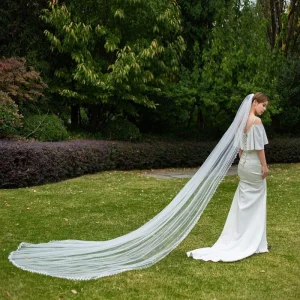 Voile en dentelle avec peigne pour les patients de mariage, bord complet, blanc, ivoire, accessoires de mariage, mode simple, 3 mètres de long