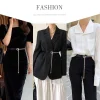ceinture fine en cuir pu pour femme, métal noir, épissage, décoration de chemise de cheminée trempée, assortie à tout