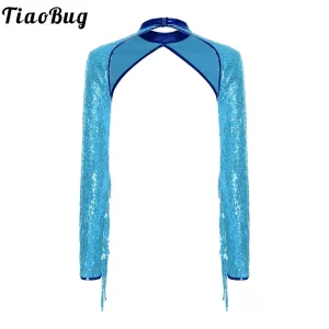 Femmes paillettes châles boléro fête scène danse Performance accessoire Mini manteaux à manches longues avec gland haussements d&rsquo;épaules châles Cardigan