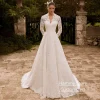 Robe De mariée arabe modeste personnalisée, manches longues, col en V, dentelle exquise, ligne A, Robe De mariée arabe saoudienne