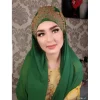 premium mousseline de soie hijabs écharpe miroitant or paillettes perles hijab pour femme musulmane foulard châle enveloppement léger