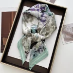 Foulard carré de luxe en soie 70cm pour femmes, Bandanas, bandeau élégant pour dames, imprimé Floral vert, foulard, ruban de sac Hijab