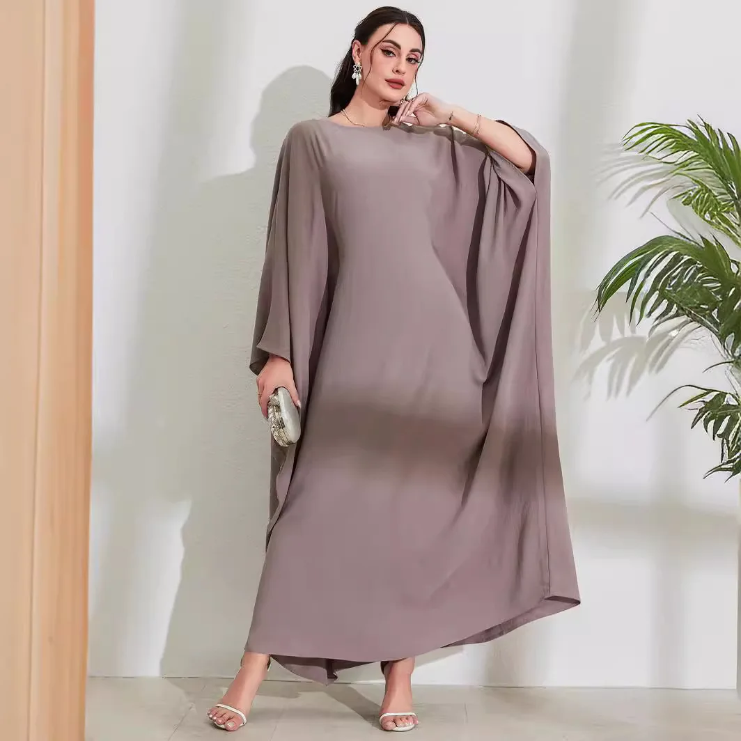 moyen orient arabe musulman nouvelle mode femmes couleur unie décontracté à la mode élégant ample manches chauve souris robes femmes vêtements abaya