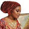 paillettes plissées femmes bandeau bonnet africain turban casquette musulman foulard bonnet turbante mujer