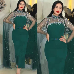 Nouveau saoudien dubaï maille perlée robes de soirée pour les femmes musulman Abaya turquie caftan Eid Djellaba Cape Cape robe de mariée chaude