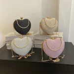 Pochette de soirée pour femmes, sac à main brillant en forme de cœur, pochettes en métal, sac à bandoulière avec chaîne, sac à main de luxe pour dames