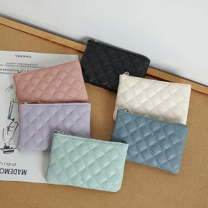 Petit porte-monnaie en cuir PU pour femme, portefeuilles à fermeture éclair, poudres, imprimé à carreaux, porte-monnaie, porte-cartes de visite, mini sac à monnaie pour femme