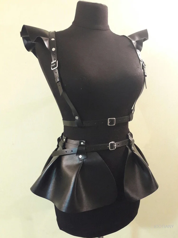 Ceinture gothique en cuir holographique pour femmes, bretelles, spectacle sur scène, Cosplay, jupe Pu Sexy, ceinture multicolore, Costume 2025
