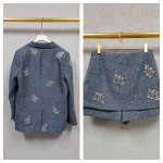 Veste ample grise pour femme, broderie de fleurs à paillettes ou jupe short trapèze, automne et hiver