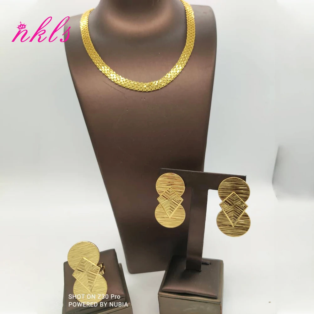 ensembles de bijoux pour femmes, chaîne de couleur or, design de luxe, boucles d'oreilles, bague éthiopienne, dernière offre spéciale, bijoux de fête africaine nigériane