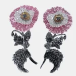 Applique de fleur symétrique cousue sur paillettes, décoration bricolage, patch de dessin animé, accessoires vestisens, grande taille, 12×28 cm, 1 pièce