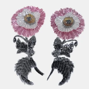 Applique de fleur symétrique cousue sur paillettes, décoration bricolage, patch de dessin animé, accessoires vestisens, grande taille, 12×28 cm, 1 pièce